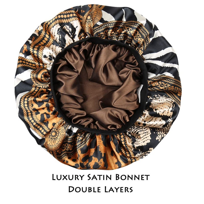 Alnorm Satin Sleeping Cap for Girls Women Turban Comfortable Headband Slouchy Beanie Brown Leopard - Image 2